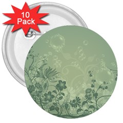 Wonderful Flowers In Soft Green Colors 3  Buttons (10 Pack)  by FantasyWorld7