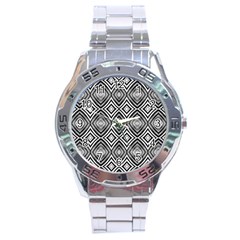 Black White Diamond Pattern Stainless Steel Men s Watch