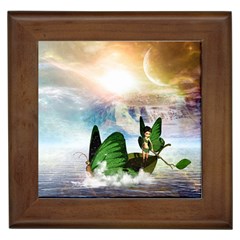 Cute Fairy In A Butterflies Boat In The Night Framed Tiles by FantasyWorld7