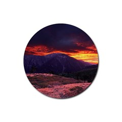 San Gabriel Mountain Sunset Rubber Round Coaster (4 Pack)  by trendistuff