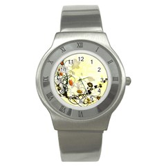 Wonderful Flowers With Leaves On Soft Background Stainless Steel Watches by FantasyWorld7