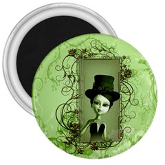 Cute Girl With Steampunk Hat And Floral Elements 3  Magnets