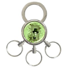 Cute Girl With Steampunk Hat And Floral Elements 3-Ring Key Chains