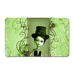 Cute Girl With Steampunk Hat And Floral Elements Magnet (Rectangular)