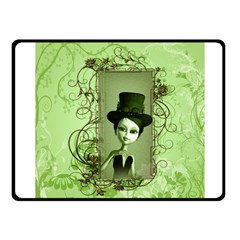 Cute Girl With Steampunk Hat And Floral Elements Fleece Blanket (Small)