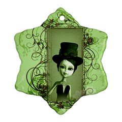 Cute Girl With Steampunk Hat And Floral Elements Snowflake Ornament (2-Side)