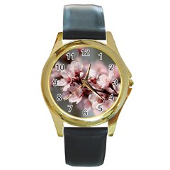 Plum Blossoms Round Gold Metal Watches by trendistuff