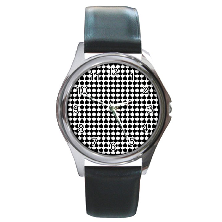 Black And White Scallop Repeat Pattern Round Metal Watches