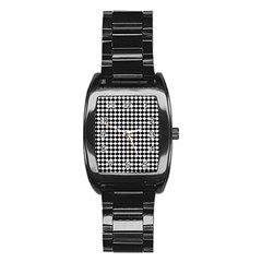 Black And White Scallop Repeat Pattern Stainless Steel Barrel Watch by PaperandFrill