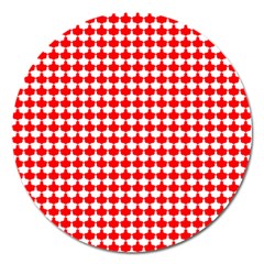 Red And White Scallop Repeat Pattern Magnet 5  (round) by PaperandFrill