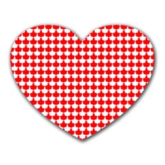 Red And White Scallop Repeat Pattern Heart Mousepads by PaperandFrill