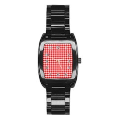 Red And White Scallop Repeat Pattern Stainless Steel Barrel Watch by PaperandFrill