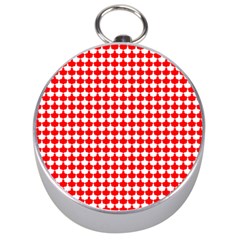 Red And White Scallop Repeat Pattern Silver Compasses by PaperandFrill