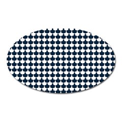 Navy And White Scallop Repeat Pattern Oval Magnet by PaperandFrill