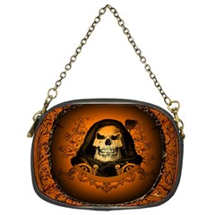 Awsome Skull With Roses And Floral Elements Chain Purses (one Side)  by FantasyWorld7