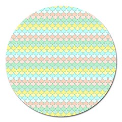 Scallop Repeat Pattern In Miami Pastel Aqua, Pink, Mint And Lemon Magnet 5  (round) by PaperandFrill
