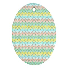 Scallop Repeat Pattern In Miami Pastel Aqua, Pink, Mint And Lemon Oval Ornament (two Sides) by PaperandFrill