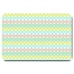 Scallop Repeat Pattern In Miami Pastel Aqua, Pink, Mint And Lemon Large Doormat  by PaperandFrill