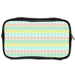 Scallop Repeat Pattern In Miami Pastel Aqua, Pink, Mint And Lemon Toiletries Bags by PaperandFrill