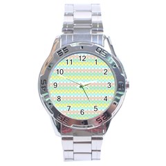 Scallop Repeat Pattern In Miami Pastel Aqua, Pink, Mint And Lemon Stainless Steel Men s Watch