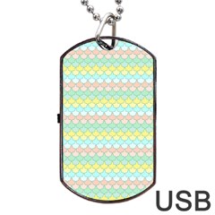 Scallop Repeat Pattern In Miami Pastel Aqua, Pink, Mint And Lemon Dog Tag Usb Flash (two Sides)  by PaperandFrill