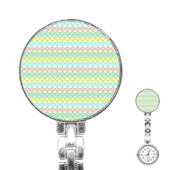 Scallop Repeat Pattern In Miami Pastel Aqua, Pink, Mint And Lemon Stainless Steel Nurses Watches by PaperandFrill