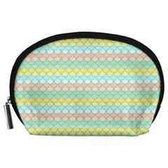 Scallop Repeat Pattern In Miami Pastel Aqua, Pink, Mint And Lemon Accessory Pouches (large)  by PaperandFrill