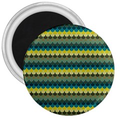 Scallop Pattern Repeat In  new York  Teal, Mustard, Grey And Moss 3  Magnets by PaperandFrill