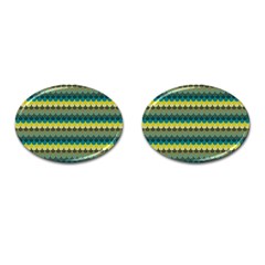 Scallop Pattern Repeat In  new York  Teal, Mustard, Grey And Moss Cufflinks (oval) by PaperandFrill