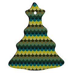 Scallop Pattern Repeat In  new York  Teal, Mustard, Grey And Moss Christmas Tree Ornament (2 Sides)