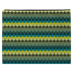 Scallop Pattern Repeat In  new York  Teal, Mustard, Grey And Moss Cosmetic Bag (xxxl)  by PaperandFrill