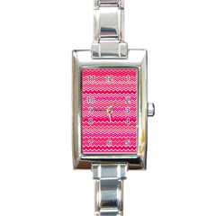 Valentine Pink And Red Wavy Chevron Zigzag Pattern Rectangle Italian Charm Watches by PaperandFrill
