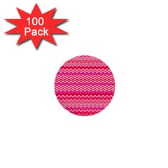 Valentine Pink And Red Wavy Chevron Zigzag Pattern 1  Mini Buttons (100 Pack)  by PaperandFrill