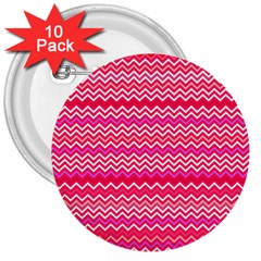 Valentine Pink And Red Wavy Chevron Zigzag Pattern 3  Buttons (10 Pack)  by PaperandFrill