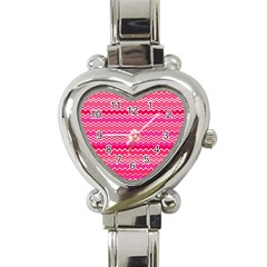 Valentine Pink And Red Wavy Chevron Zigzag Pattern Heart Italian Charm Watch by PaperandFrill