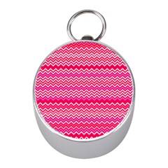 Valentine Pink And Red Wavy Chevron Zigzag Pattern Mini Silver Compasses by PaperandFrill