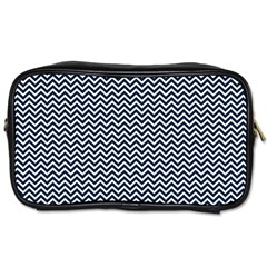 Blue And White Chevron Wavy Zigzag Stripes Toiletries Bags by PaperandFrill