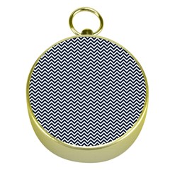 Blue And White Chevron Wavy Zigzag Stripes Gold Compasses by PaperandFrill