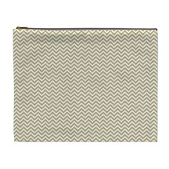 Gold And White Chevron Wavy Zigzag Stripes Cosmetic Bag (xl) by PaperandFrill