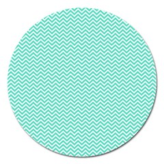 Tiffany Aqua And White Chevron Wavy Zigzag Stripes Magnet 5  (round) by PaperandFrill