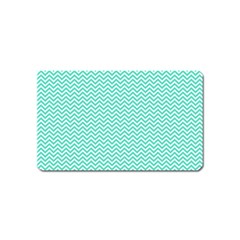 Tiffany Aqua And White Chevron Wavy Zigzag Stripes Magnet (name Card) by PaperandFrill