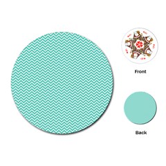 Tiffany Aqua And White Chevron Wavy Zigzag Stripes Playing Cards (round)  by PaperandFrill