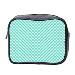 Tiffany Aqua And White Chevron Wavy Zigzag Stripes Mini Toiletries Bag 2-side by PaperandFrill