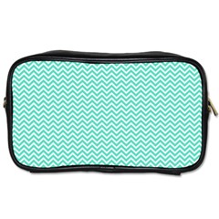 Tiffany Aqua And White Chevron Wavy Zigzag Stripes Toiletries Bags by PaperandFrill