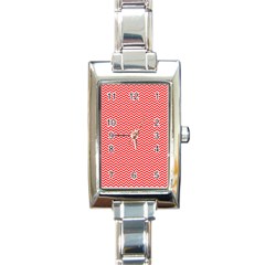 Red And White Chevron Wavy Zigzag Stripes Rectangle Italian Charm Watches by PaperandFrill