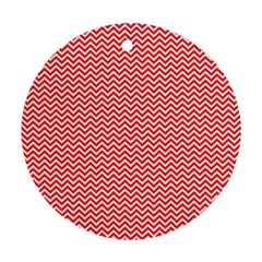 Red And White Chevron Wavy Zigzag Stripes Ornament (round)  by PaperandFrill