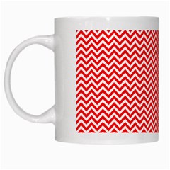 Red And White Chevron Wavy Zigzag Stripes White Mugs by PaperandFrill