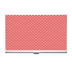 Red And White Chevron Wavy Zigzag Stripes Business Card Holders