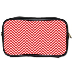 Red And White Chevron Wavy Zigzag Stripes Toiletries Bags by PaperandFrill