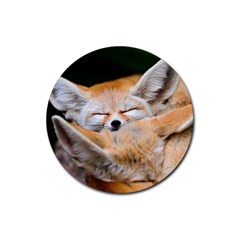 Baby Fox Sleeping Rubber Coaster (round)  by trendistuff